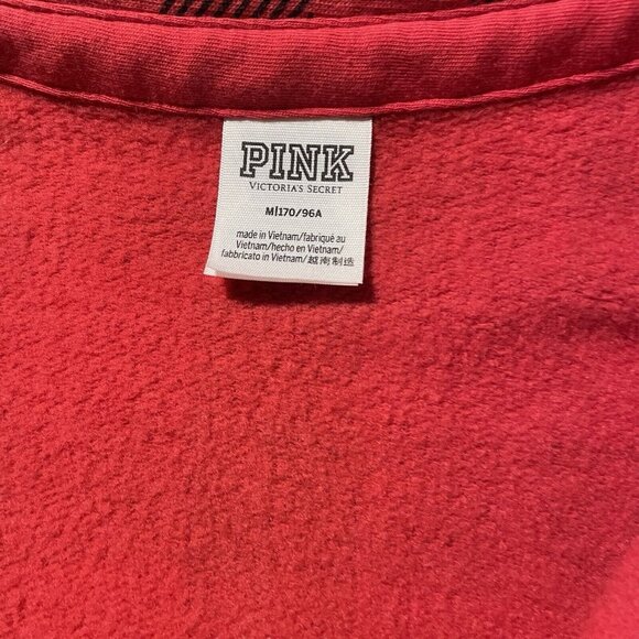 Victoria Secret PINK Shirt M Black Red Checkered Buffalo Plaid Fleece Oversized - Picture 2 of 8